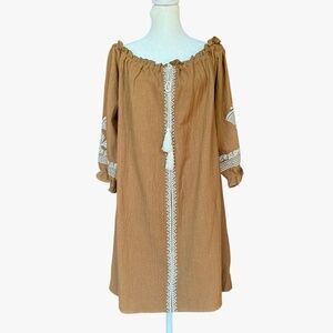 NWT Umgee Brown Embroidered‎ Dress Sz L